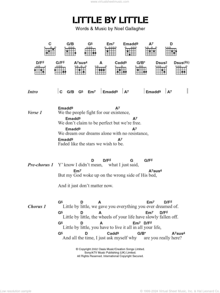 Little By Little sheet music for guitar (chords) by Oasis and Noel Gallagher, intermediate skill level