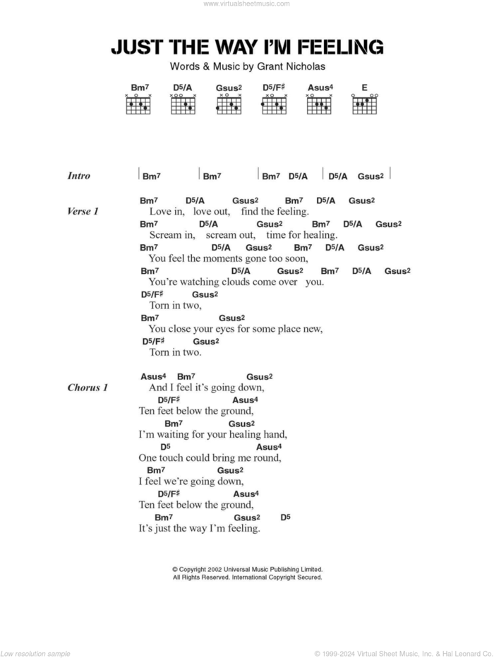 Just The Way I'm Feeling sheet music for guitar (chords) by Feeder and Grant Nicholas, intermediate skill level