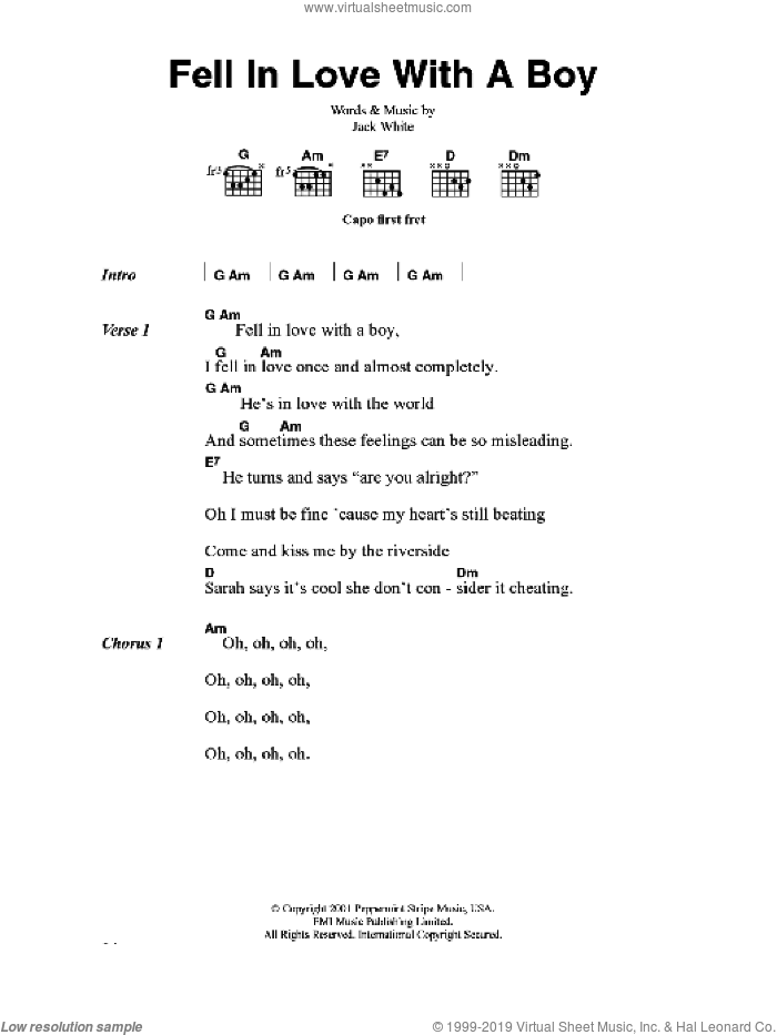 Fell In Love With A Boy sheet music for guitar (chords) by Joss Stone and Jack White, intermediate skill level