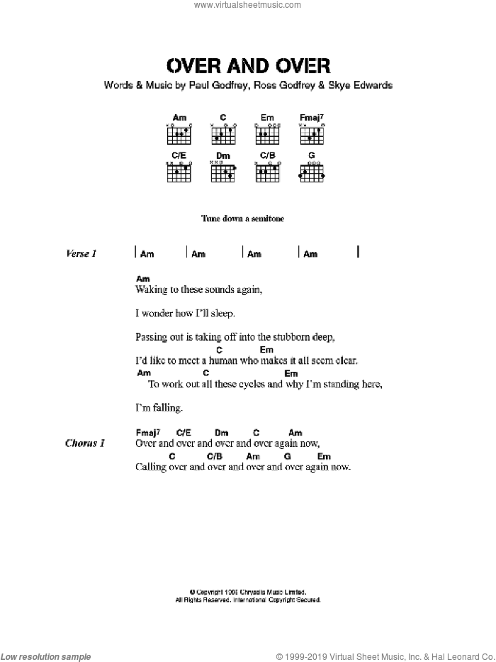Over And Over sheet music for guitar (chords) by Morcheeba, Paul Godfrey, Ross Godfrey and Skye Edwards, intermediate skill level