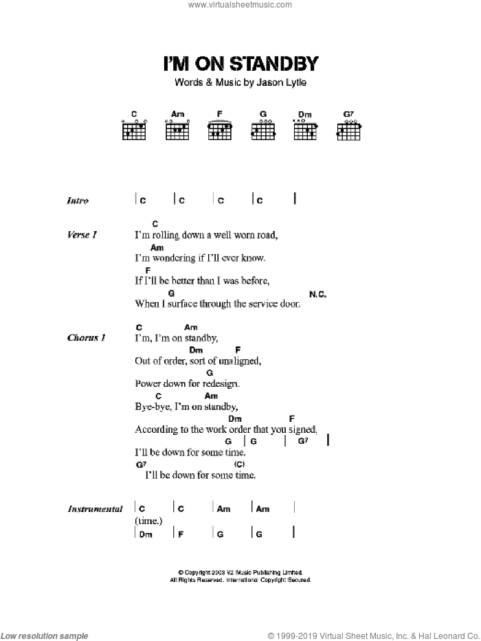 I'm On Standby sheet music for guitar (chords) by Grandaddy and Jason Lytle, intermediate skill level
