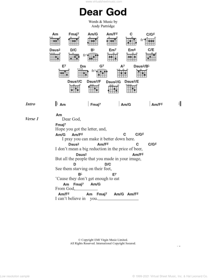 Dear God sheet music for guitar (chords) by XTC and Andy Partridge, intermediate skill level