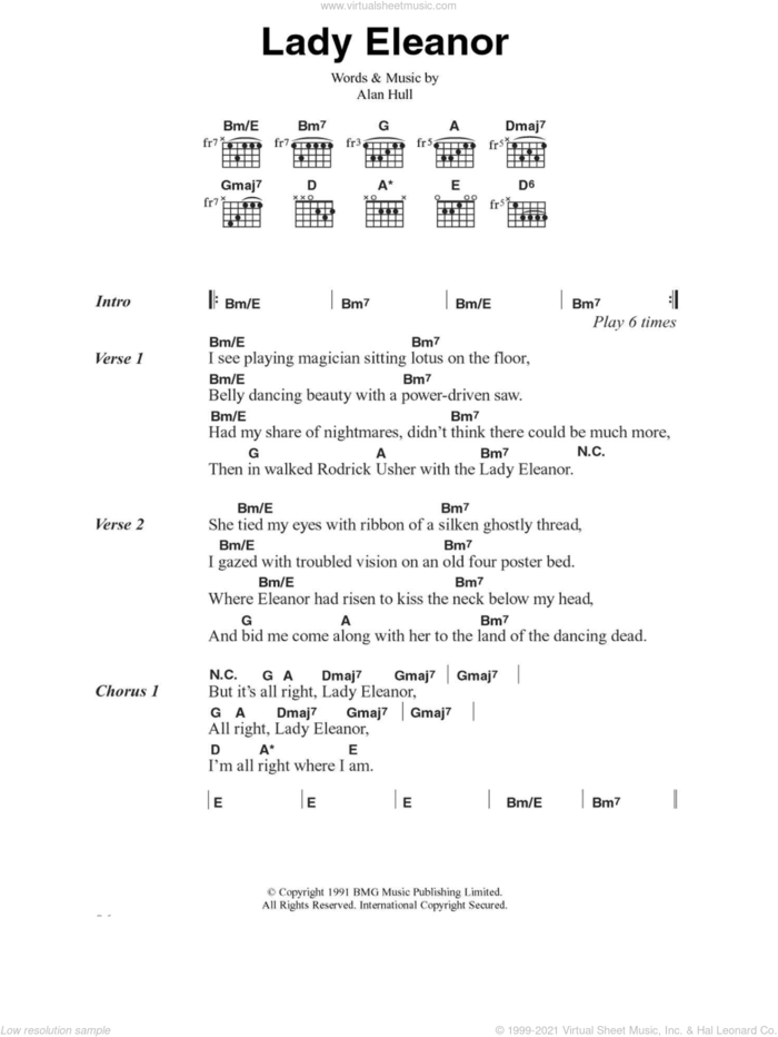 Lady Eleanor sheet music for guitar (chords) by Lindisfarne and Alan Hull, intermediate skill level