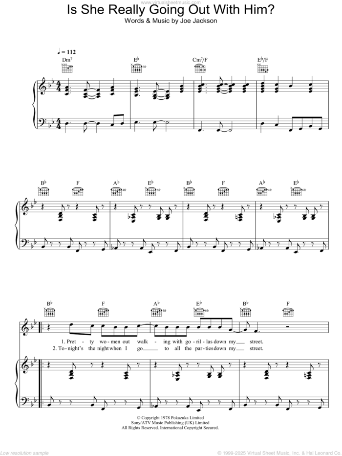 Is She Really Going Out With Him? sheet music for voice, piano or guitar by Joe Jackson, intermediate skill level