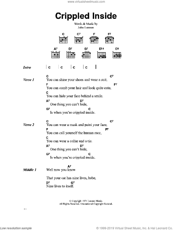 Crippled Inside sheet music for guitar (chords) by John Lennon, intermediate skill level