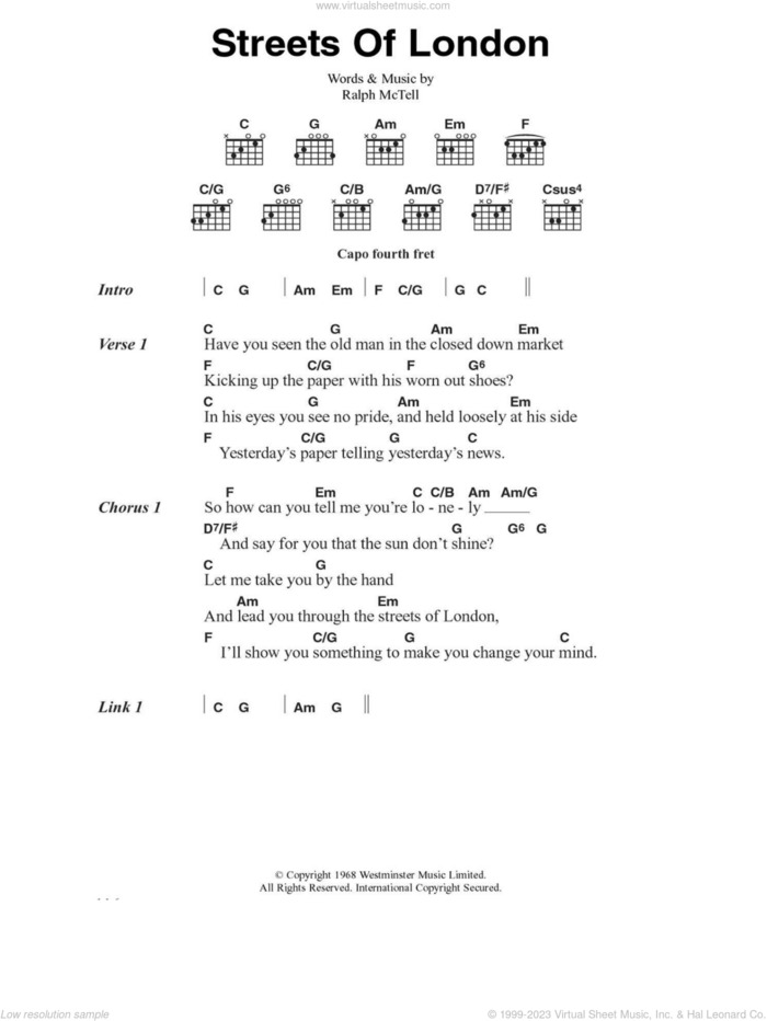 Streets Of London sheet music for guitar (chords) by Ralph McTell, intermediate skill level