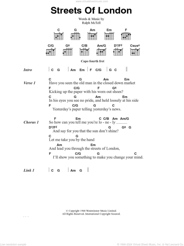 Streets Of London sheet music for guitar (chords) by Ralph McTell, intermediate skill level