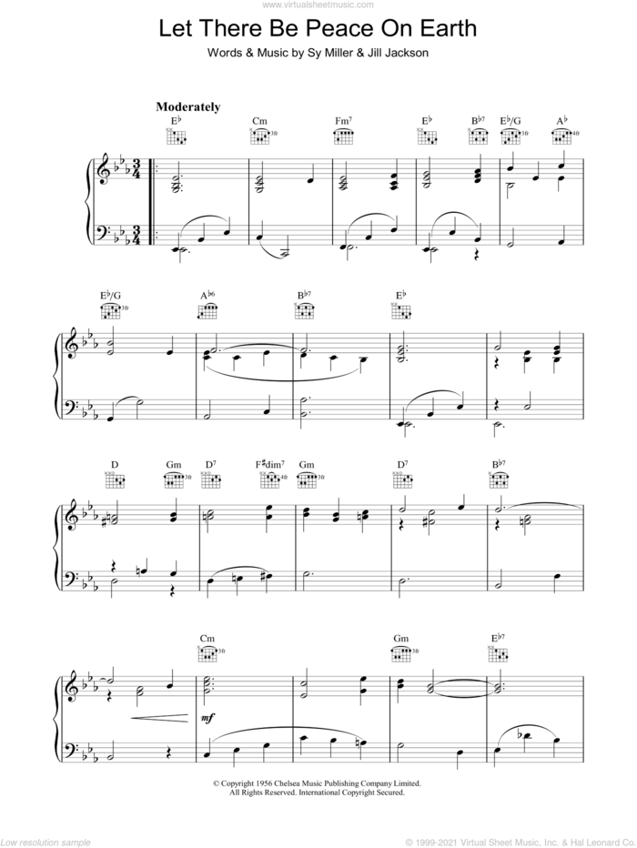 Let There Be Peace On Earth sheet music for piano solo by Sy Miller and Jill Jackson, intermediate skill level