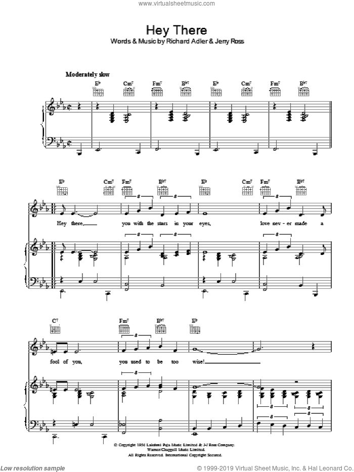Hey There sheet music for voice, piano or guitar by Richard Adler and Jerry Ross, intermediate skill level