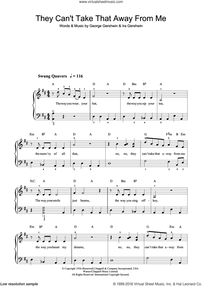 They Can't Take That Away From Me sheet music for piano solo by George Gershwin and Ira Gershwin, easy skill level