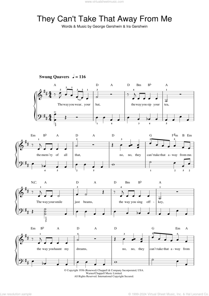 They Can't Take That Away From Me sheet music for piano solo by George Gershwin and Ira Gershwin, easy skill level