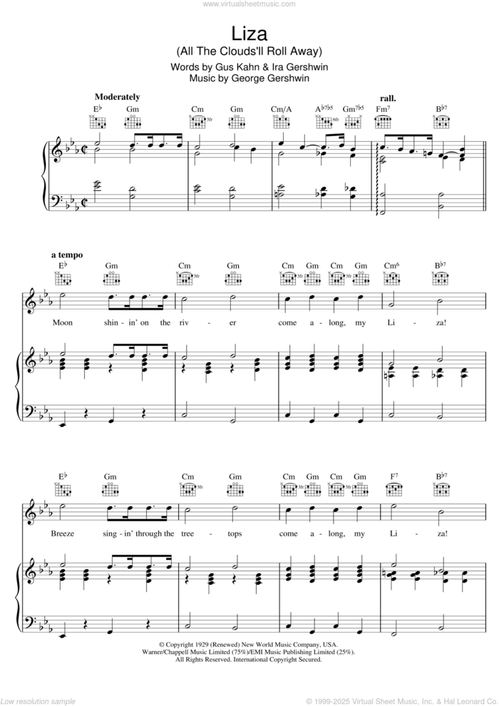 Liza (All The Clouds'll Roll Away) sheet music for voice, piano or guitar by George Gershwin, Gus Kahn and Ira Gershwin, intermediate skill level