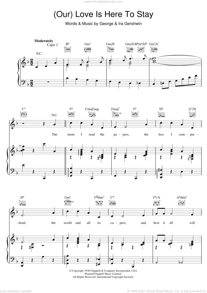 Love Is Here To Stay sheet music for voice, piano or guitar by George Gershwin and Ira Gershwin, intermediate skill level