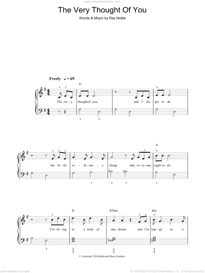 The Very Thought Of You, (easy) sheet music for piano solo by Frank Sinatra and Ray Noble, easy skill level