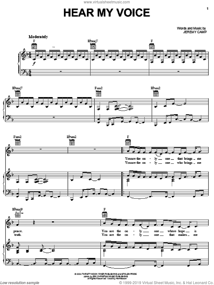 Hear My Voice sheet music for voice, piano or guitar by Jeremy Camp, intermediate skill level