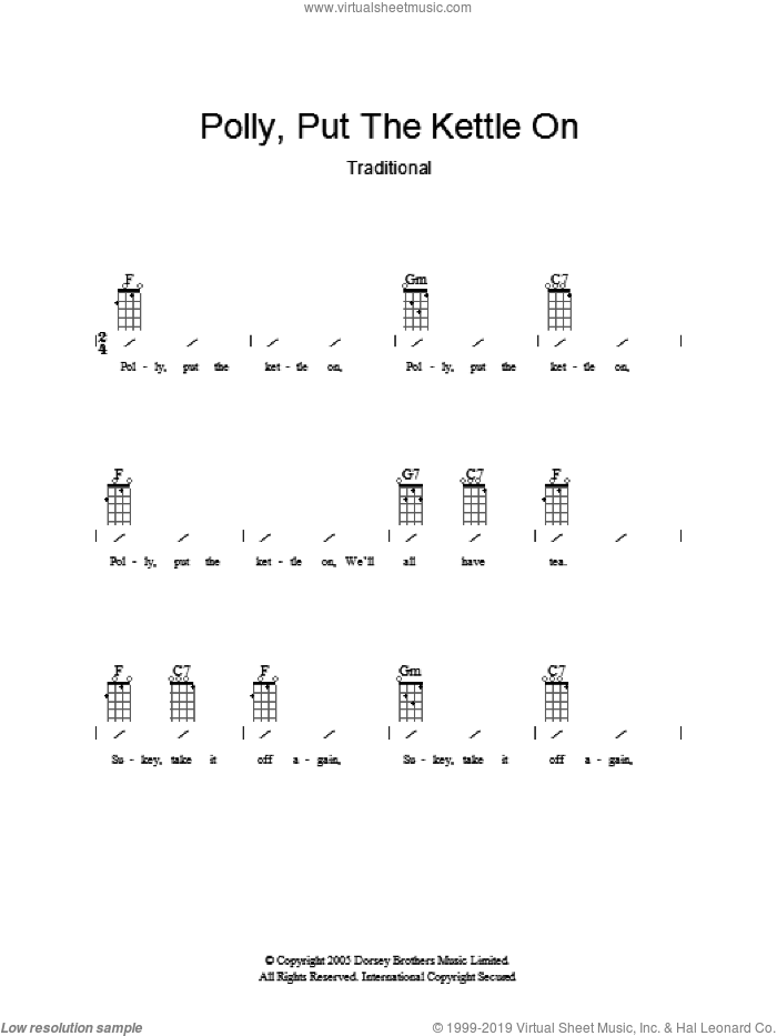 Polly Put The Kettle On sheet music for guitar (chords), intermediate skill level