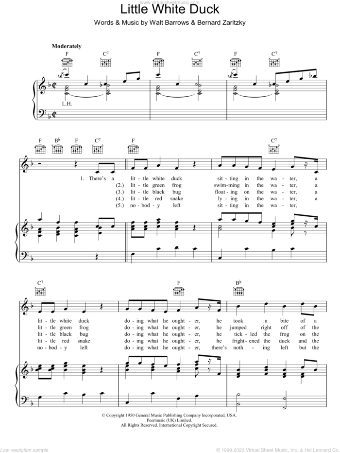 Little White Duck sheet music for voice, piano or guitar by Walt Barrows and Bernard Zaritzky, intermediate skill level
