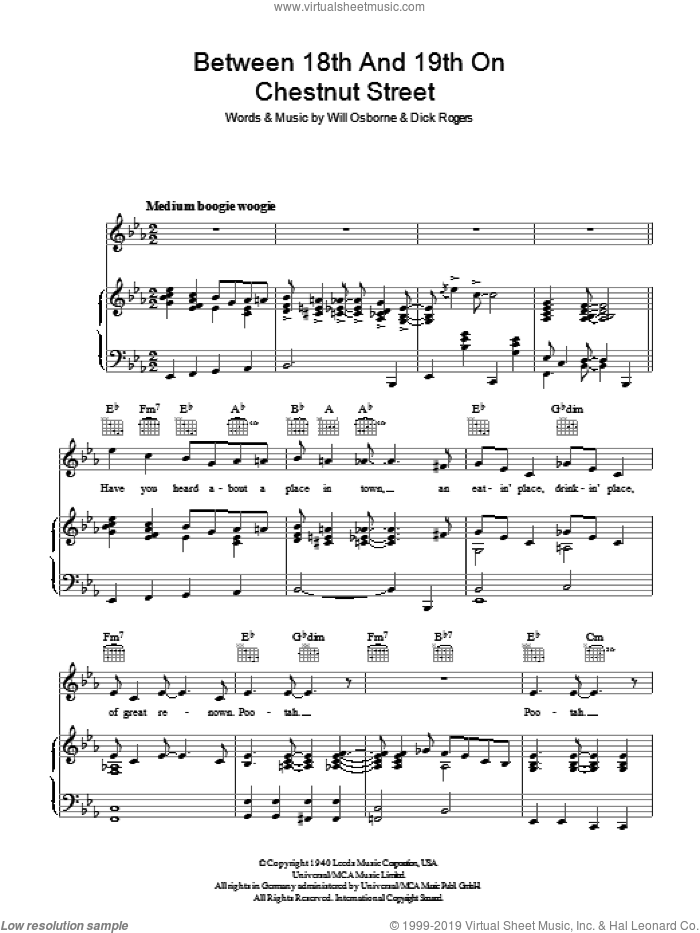 Between 18th And 19th On Chestnut Street sheet music for voice, piano or guitar by Bing Crosby, Dick Rogers and Will Osborne, intermediate skill level