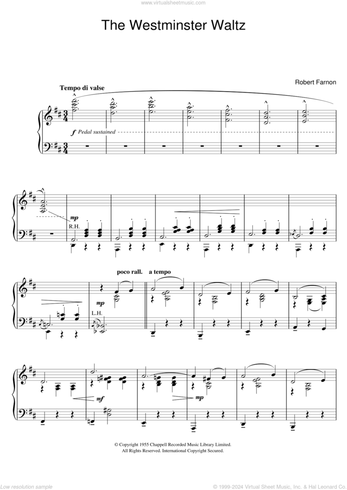 The Westminster Waltz sheet music for piano solo by Robert Farnon, classical score, intermediate skill level