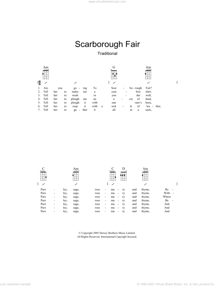 Scarborough Fair sheet music for guitar (chords) by Traditional English Ballad and Miscellaneous, intermediate skill level