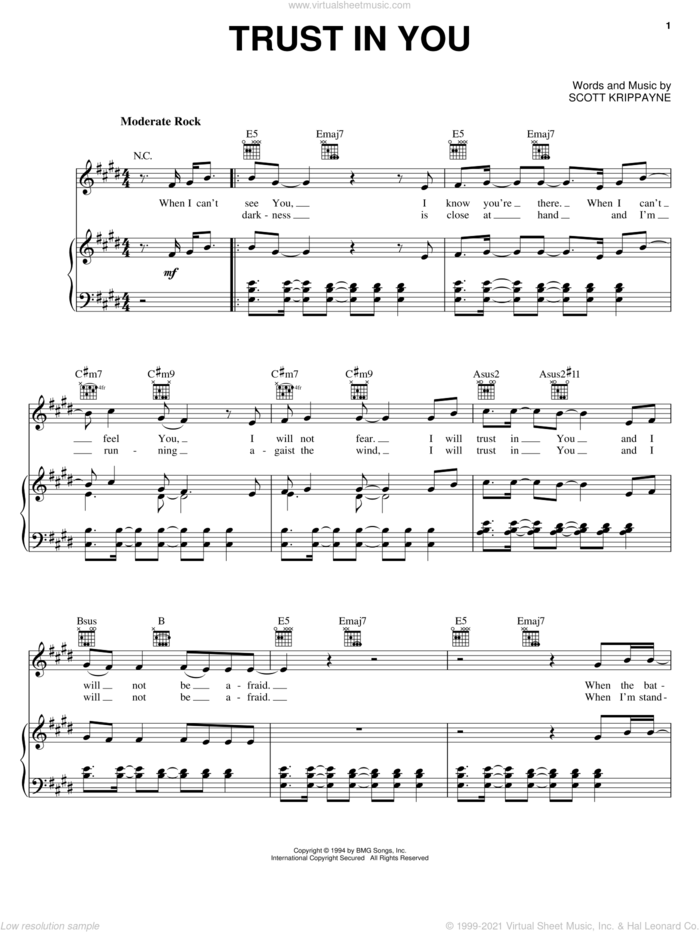 Trust In You sheet music for voice, piano or guitar by Jeremy Camp and Scott Krippayne, intermediate skill level