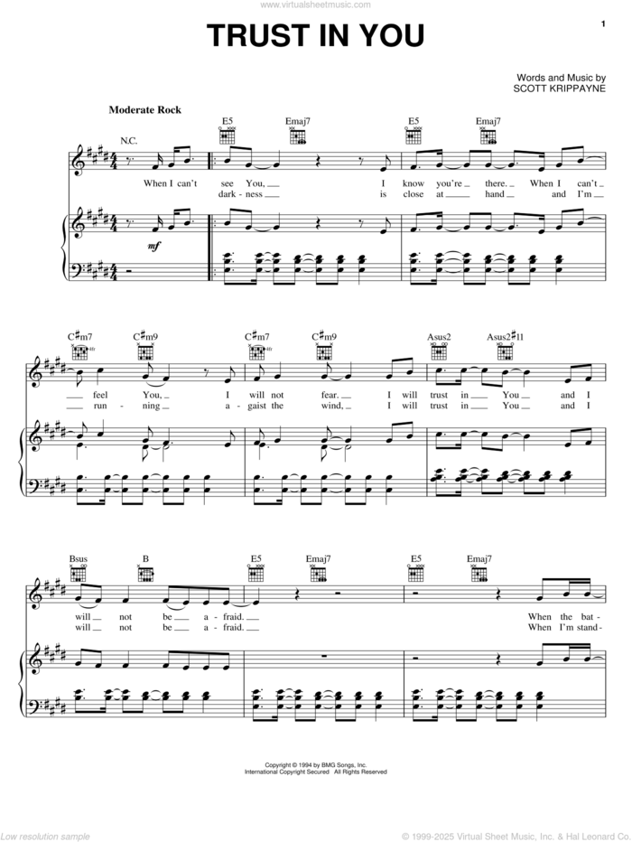 Trust In You sheet music for voice, piano or guitar by Jeremy Camp and Scott Krippayne, intermediate skill level