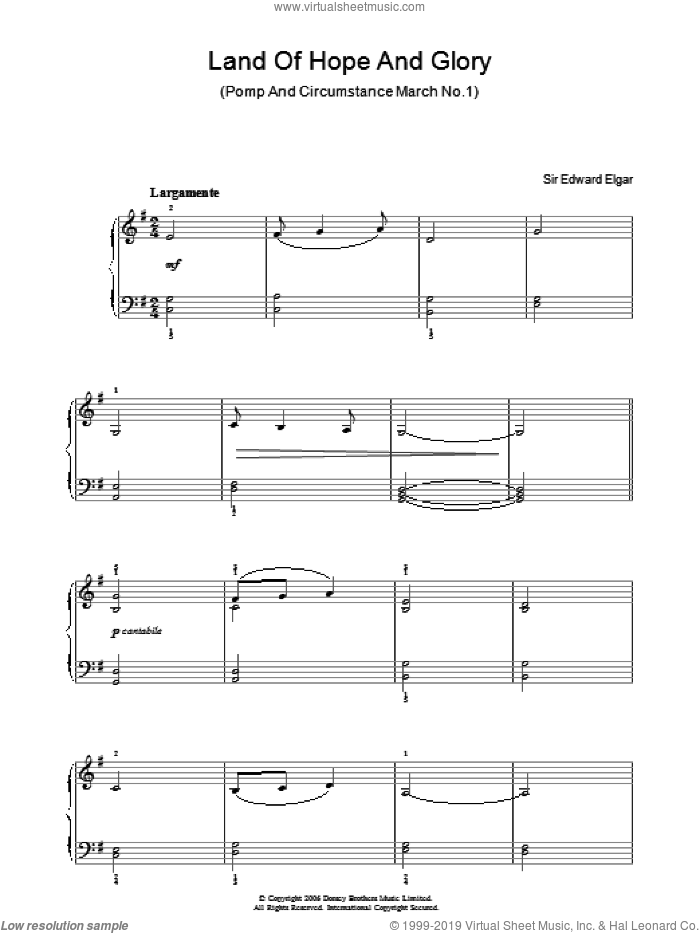 Land Of Hope And Glory, (easy) sheet music for piano solo by Edward Elgar, classical score, easy skill level