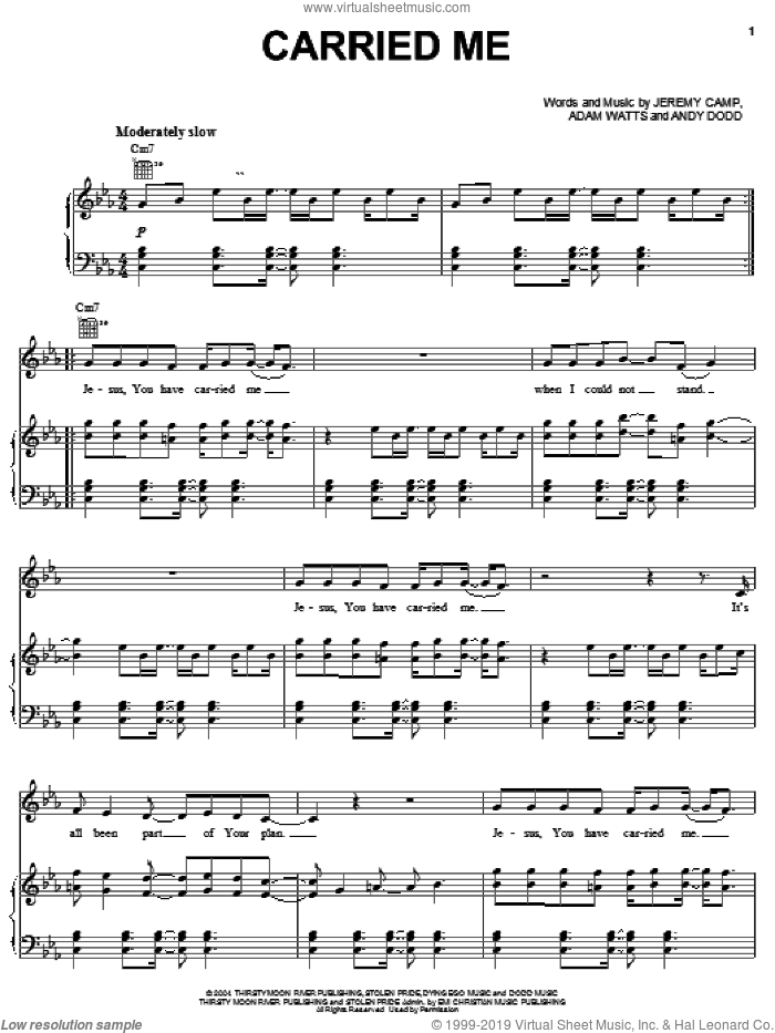 Carried Me sheet music for voice, piano or guitar by Jeremy Camp, Adam Watts and Andy Dodd, intermediate skill level