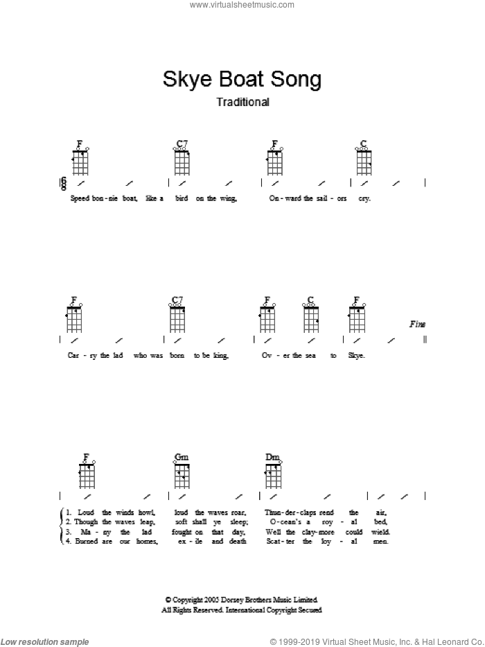 The Skye Boat Song sheet music for guitar (chords), intermediate skill level