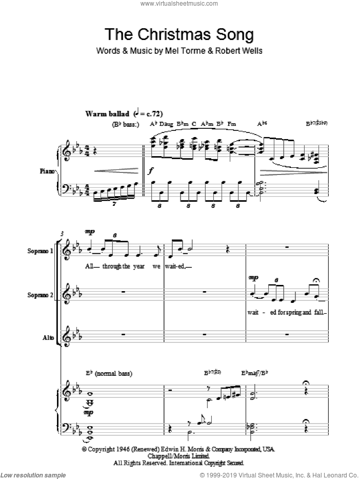 The Christmas Song (Chestnuts Roasting On An Open Fire) (arr. Berty Rice) sheet music for choir (SSA: soprano, alto) by Mel Torme, Berty Rice and Robert Wells, intermediate skill level