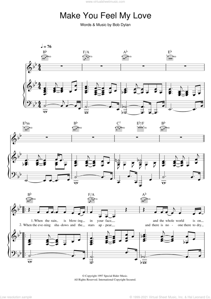 Make You Feel My Love sheet music for voice, piano or guitar by Adele and Bob Dylan, intermediate skill level