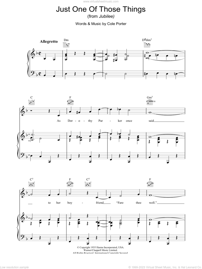Just One Of Those Things sheet music for voice, piano or guitar by Cole Porter, intermediate skill level