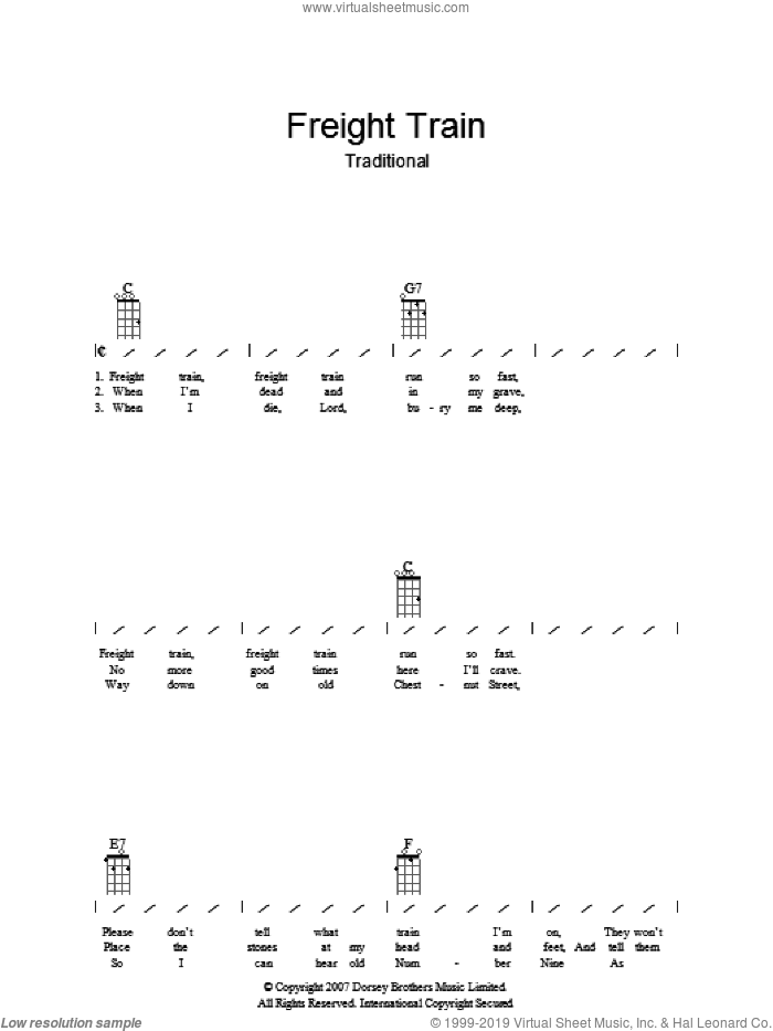 Freight Train sheet music for guitar (chords), intermediate skill level