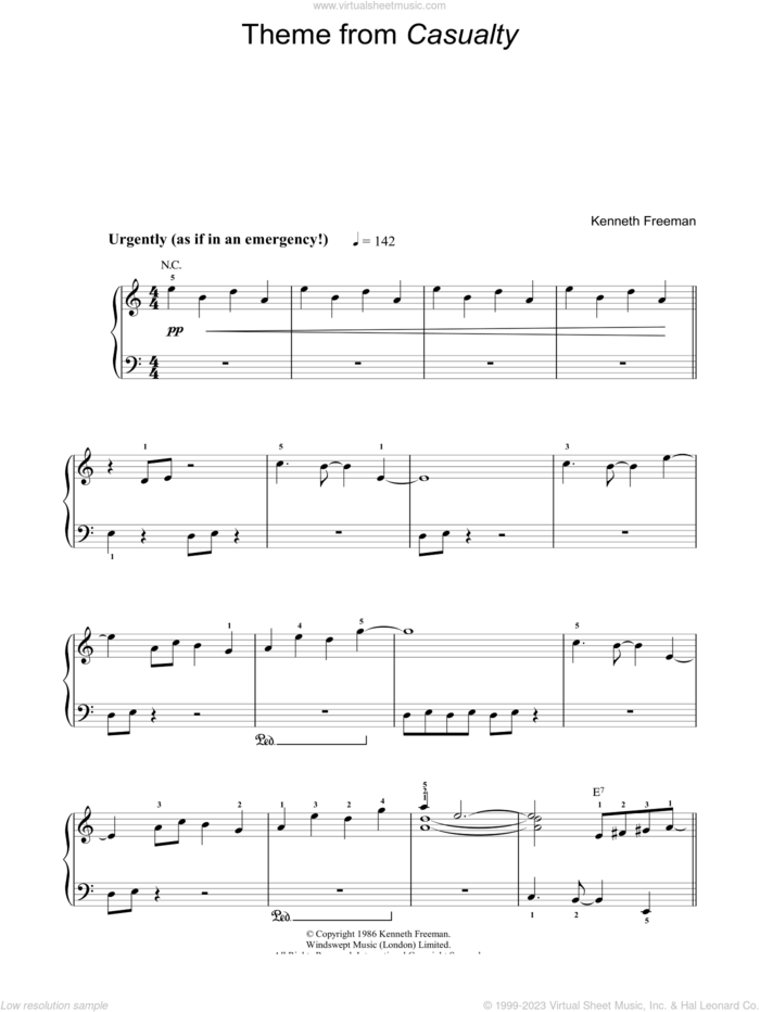 Theme from Casualty sheet music for piano solo by Kenneth Freeman, easy skill level