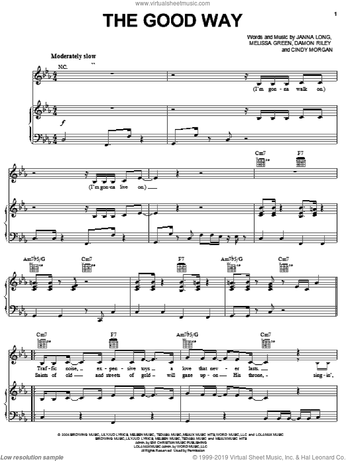 The Good Way sheet music for voice, piano or guitar by Avalon, Damon Riley, Janna Long and Melissa Green, intermediate skill level