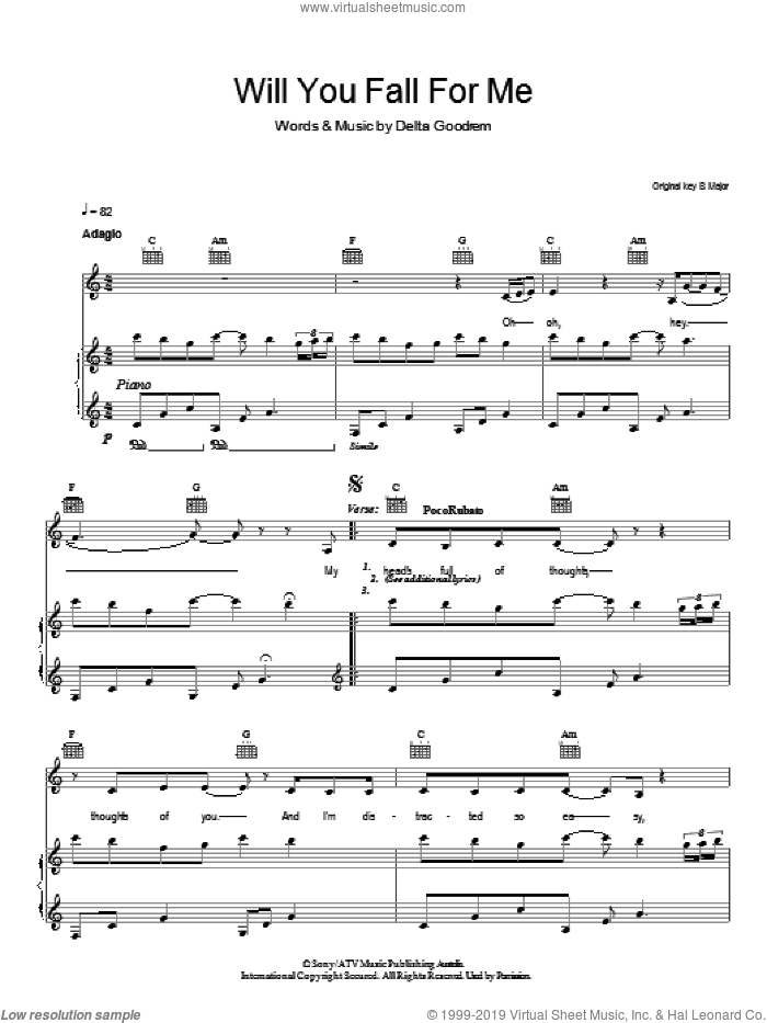 Will You Fall For Me sheet music for voice, piano or guitar by Delta Goodrem, intermediate skill level