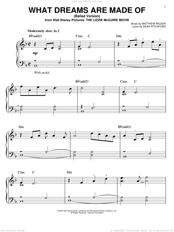 What Dreams Are Made Of (Ballad Version) (from The Lizzie McGuire Movie) sheet music for piano solo by Paolo & Isabella, Dean Pitchford and Matthew Wilder, easy skill level