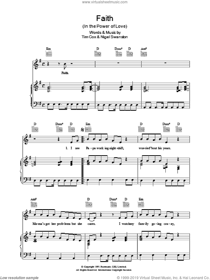 Faith (In The Power Of Love) sheet music for voice, piano or guitar by Rozalla, Nigel Swanston and Tim Cox, intermediate skill level