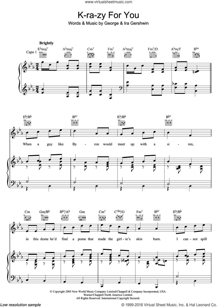 K-ra-zy For You sheet music for voice, piano or guitar by George Gershwin and Ira Gershwin, intermediate skill level