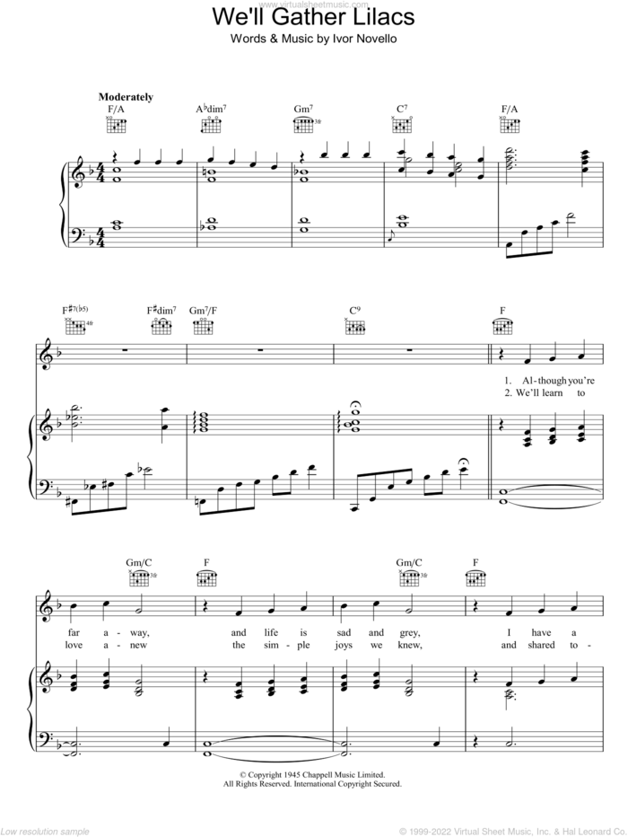 We'll Gather Lilacs sheet music for voice, piano or guitar by Ivor Novello, intermediate skill level