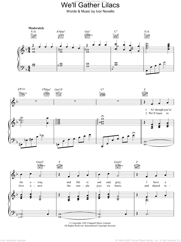 We'll Gather Lilacs sheet music for voice, piano or guitar by Ivor Novello, intermediate skill level