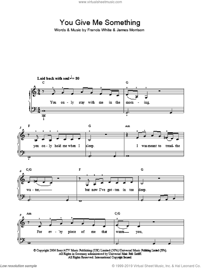 You Give Me Something, (easy) sheet music for piano solo by James Morrison and Francis White, easy skill level