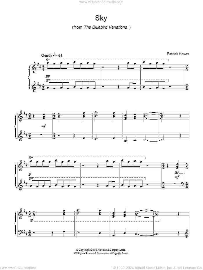 Sky (from The Bluebird Variations) sheet music for piano solo by Patrick Hawes, easy skill level