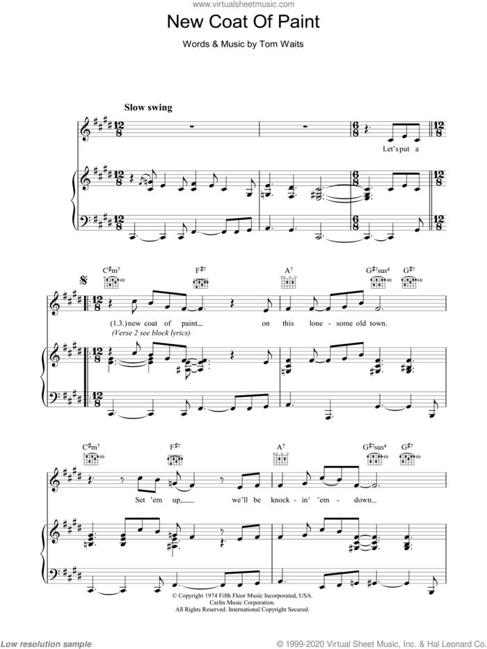 New Coat Of Paint sheet music for voice, piano or guitar by Tom Waits, intermediate skill level