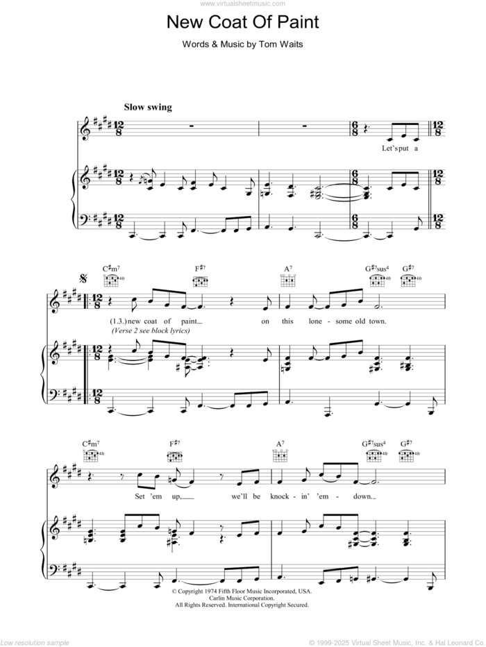 New Coat Of Paint sheet music for voice, piano or guitar by Tom Waits, intermediate skill level