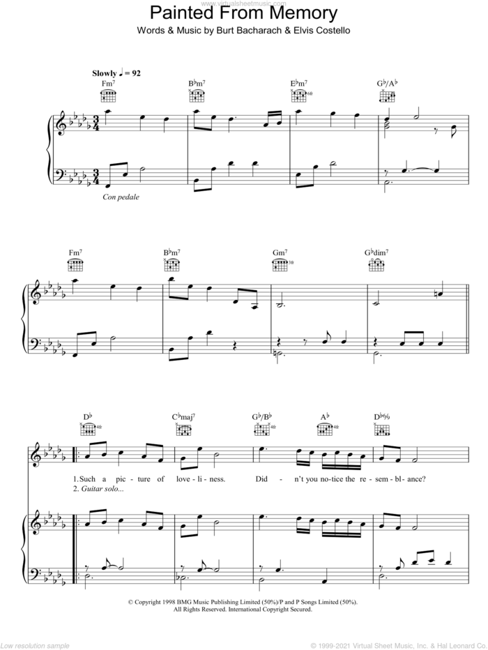Painted From Memory sheet music for voice, piano or guitar by Burt Bacharach and Elvis Costello, intermediate skill level