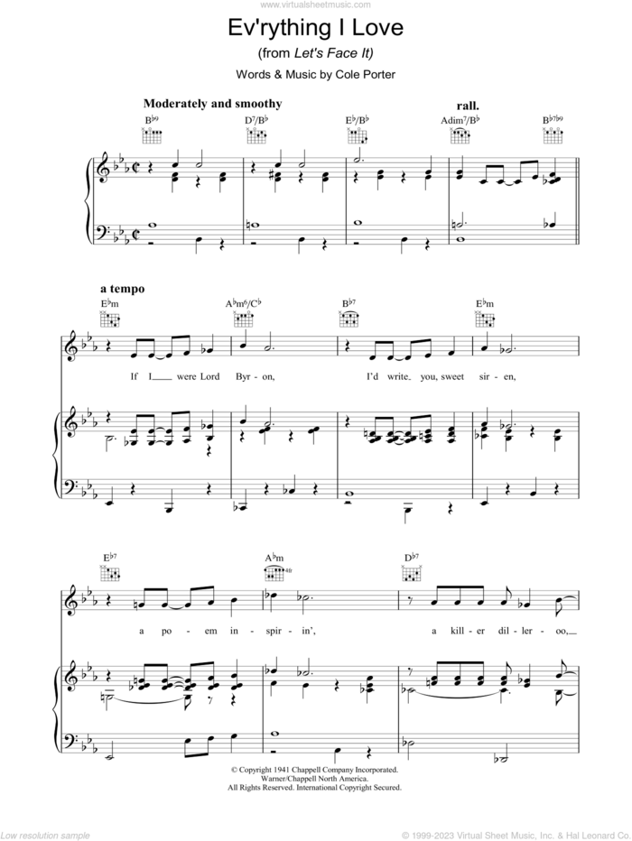 Ev'rything I Love sheet music for voice, piano or guitar by Cole Porter, intermediate skill level