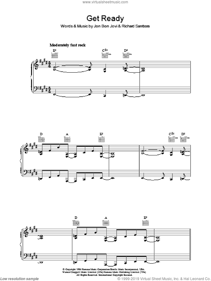 Get Ready sheet music for voice, piano or guitar by Bon Jovi and Richie Sambora, intermediate skill level
