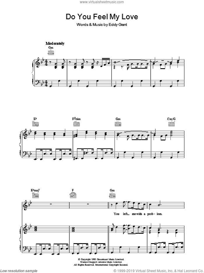 Do You Feel My Love sheet music for voice, piano or guitar by Eddy Grant, intermediate skill level