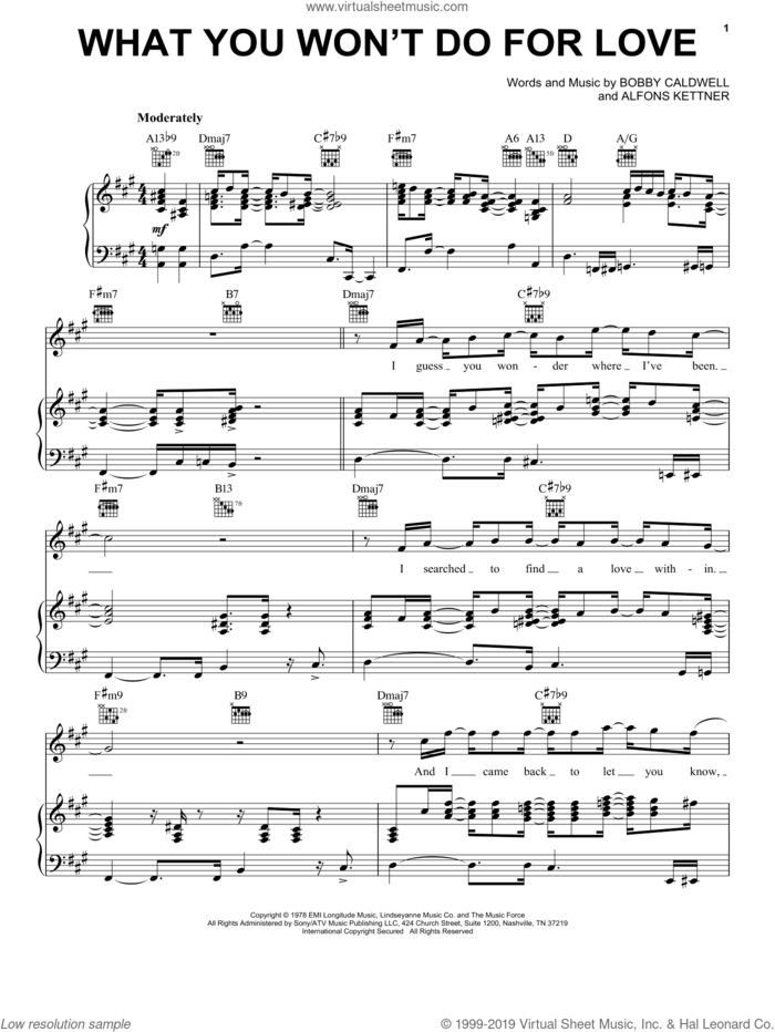 What You Won't Do For Love sheet music for voice, piano or guitar by Bobby Caldwell, Peabo Bryson and Alfons Kettner, intermediate skill level